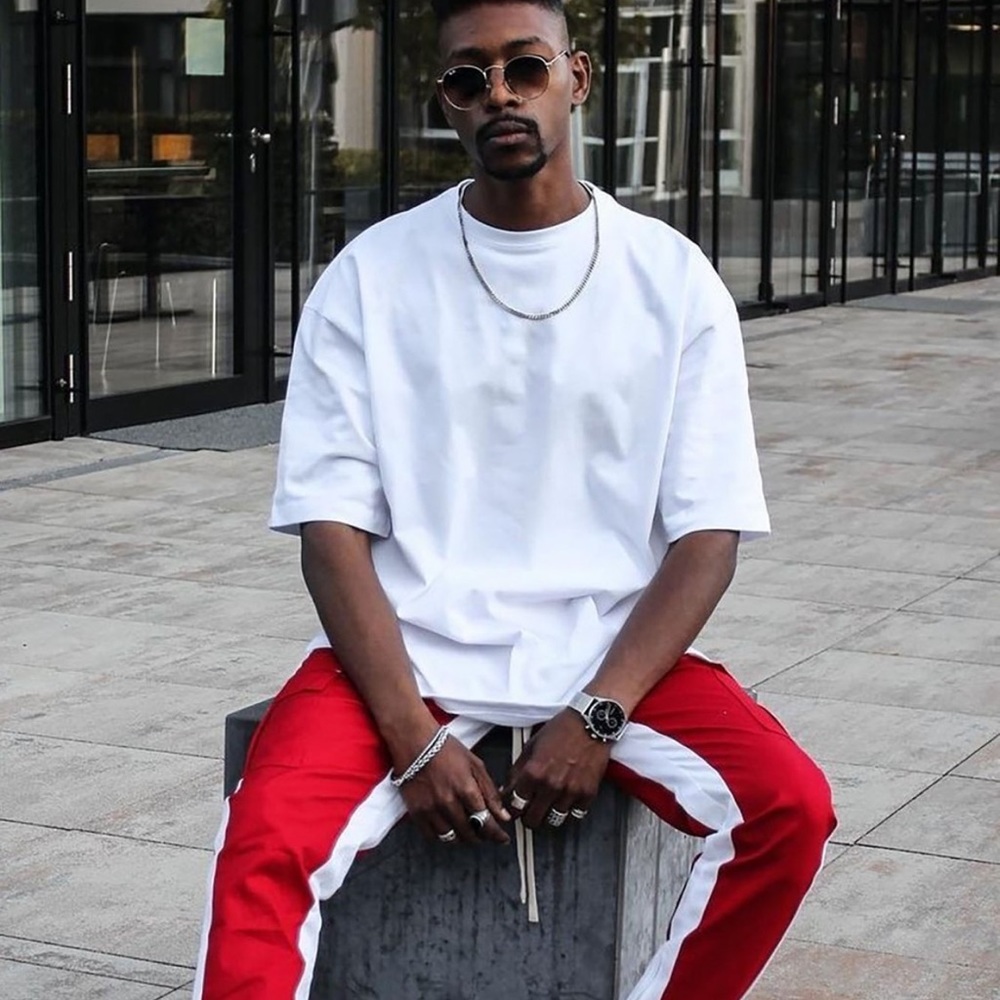 Fashion nova red/white joggers
